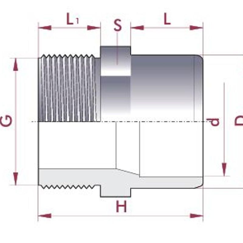 Pvc Adapter nippel | Ø40/ 32 x ¾
